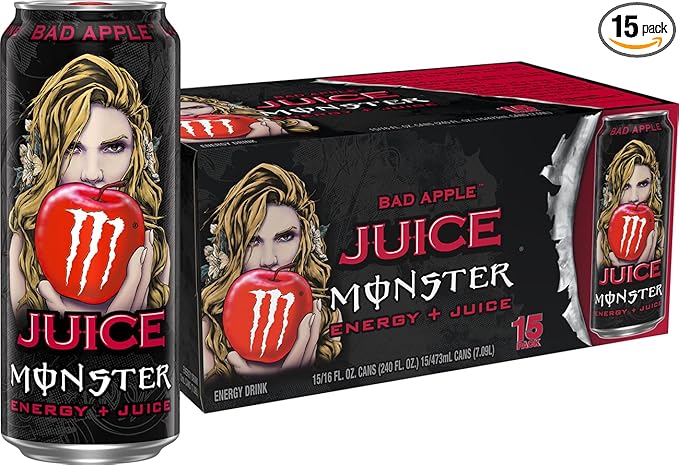 Monster Energy Juice Bad Apple Energy + Juice Energy Drink 16 Ounce (Pack of 15)