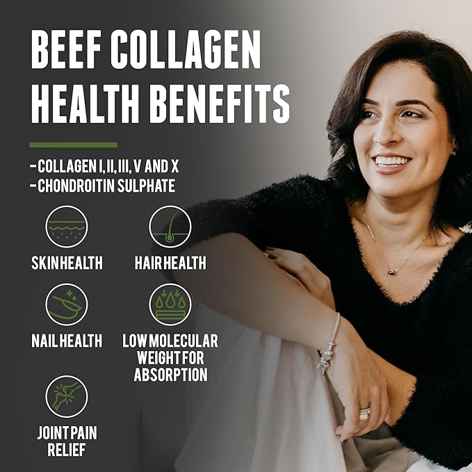One Earth Health Grass Fed Beef Collagen - New Zealand Sourced Natural Collagen Supplement. (Types I II III V and X) 3000mg per Serving 200 Count
