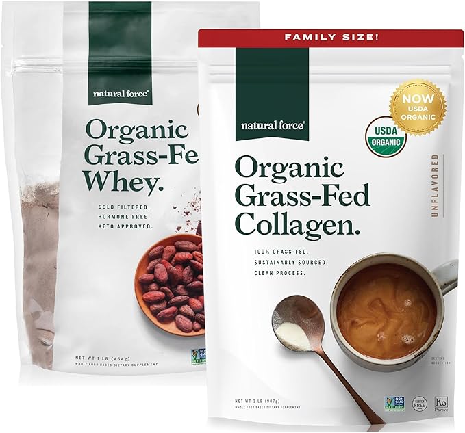Natural Force Organic Clean Collagen Peptides Powder Unflavored 32 oz Whey Protein Powder – Chocolate 1 lb