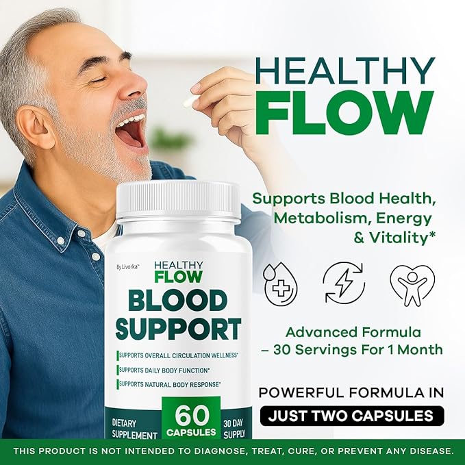 Healthy Flow Blood Support - HealthyFlow Support Supplement Capsules Daily Premium Advanced Formula Pills - Maximum Strength Vitamins for Overall Health &amp Wellness 60 Capsules for 1 Month