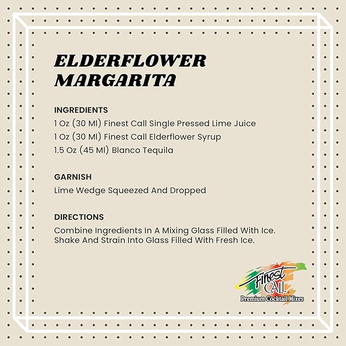 Finest Call Premium Elderflower Syrup Drink Mix 1 Liter Bottle (33.8 Fl Oz) Pack of 6