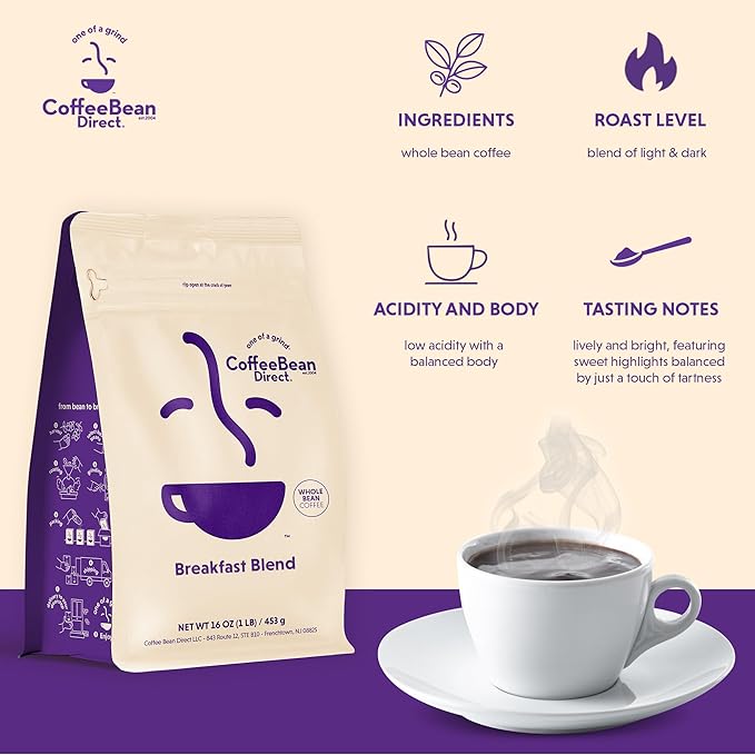 Coffee Bean Direct Signature Coffee Variety Bundle – Breakfast Blend Italian Espresso &amp Jamaican Blue Mountain Style Whole Bean 1 Pound Bags (Pack of 3)