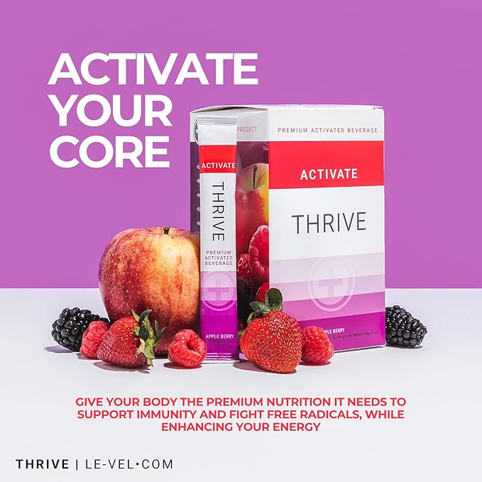 Thrive Activate Energy Drink Mix Focus &amp Performance Powder with Vitamin B12 Vitamin C E &amp Zinc L Carnitine L Taurine and Caffeine Gluten Free Sugar Free Apple Berry 30 Drink Mix Pac