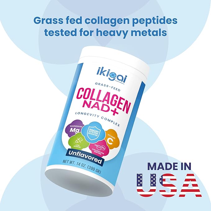 Ikigai Collagen with NAD+ (30 Servings) - Non-GMO Gluten-Free Paleo Kosher - No Flavor Includes Free Drink Mixer