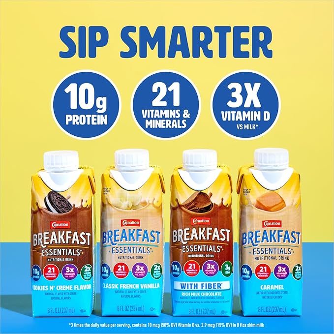Carnation Breakfast Essentials Ready to Drink with FiberRich Milk Chocolate8 FL OZ Carton(Pack of 48)