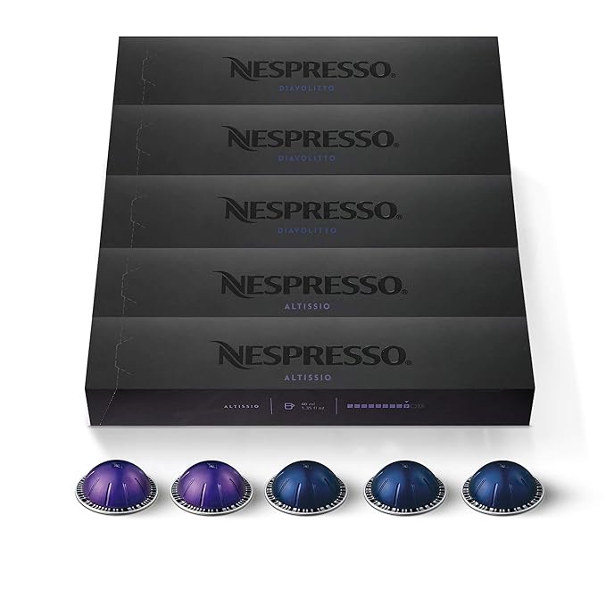 Nespresso Capsules Vertuo Espresso Variety Pack Medium and Dark Roast Espresso 50-Count Espresso Pods Brews 1.35oz.