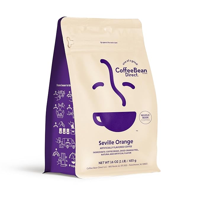 Coffee Bean Direct Seville Orange Flavored Whole Bean Coffee 1 Pound Bag (Pack of 1)