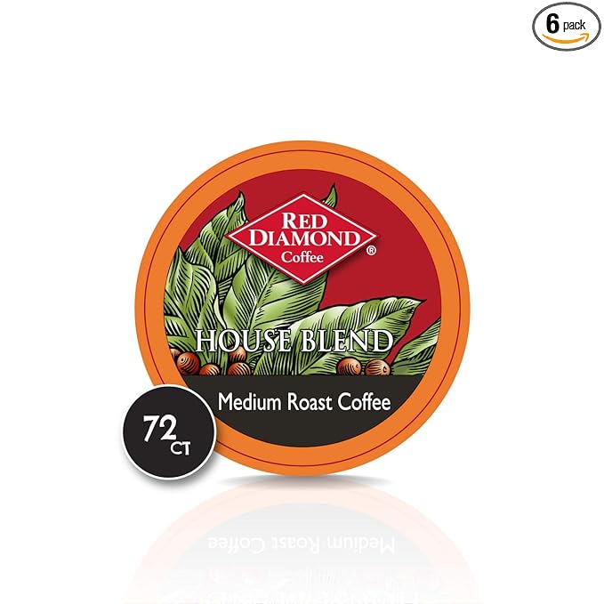 Red Diamond Coffee Cups House Blend Medium Roast Single Serve Coffee Cups Compatible with Most Brewers 6 Boxes of 12 Pods (72 Servings)