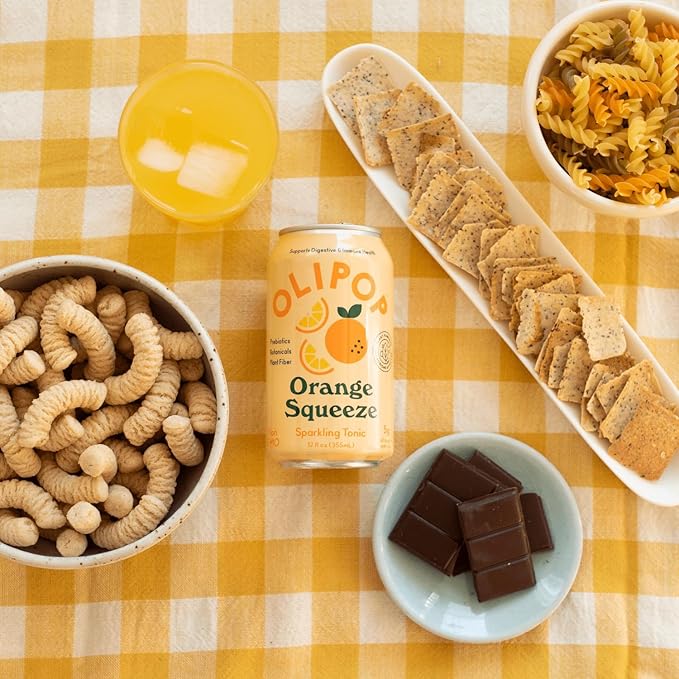 OLIPOP Prebiotic Soda Pop Orange Squeeze A New Kind of Soda Packed with Prebiotics Fiber and Botanicals Gluten Free GMO Free 12oz (12-Cans)