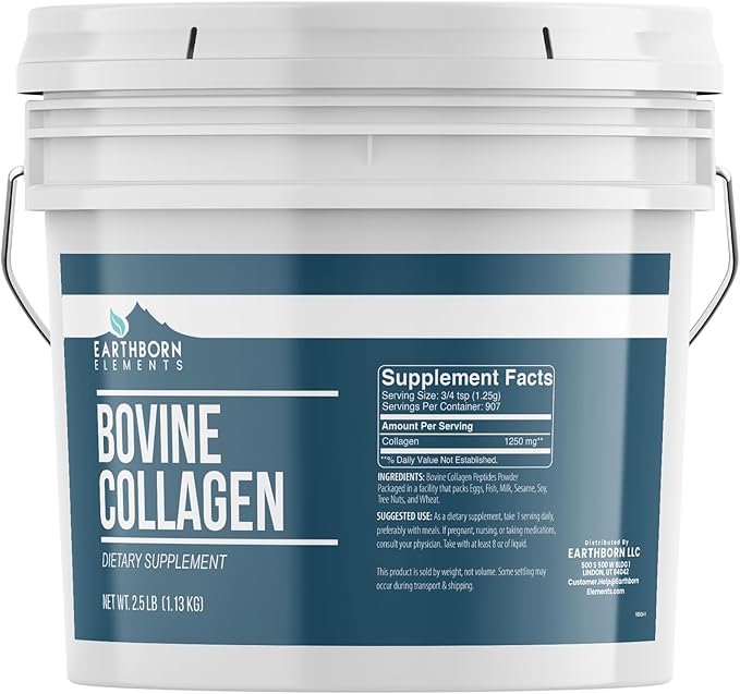 Earthborn Elements Bovine Collagen Peptides Powder 1 Gallon Bucket Pure &amp Undiluted Dietary Supplement (2.5 Pound)