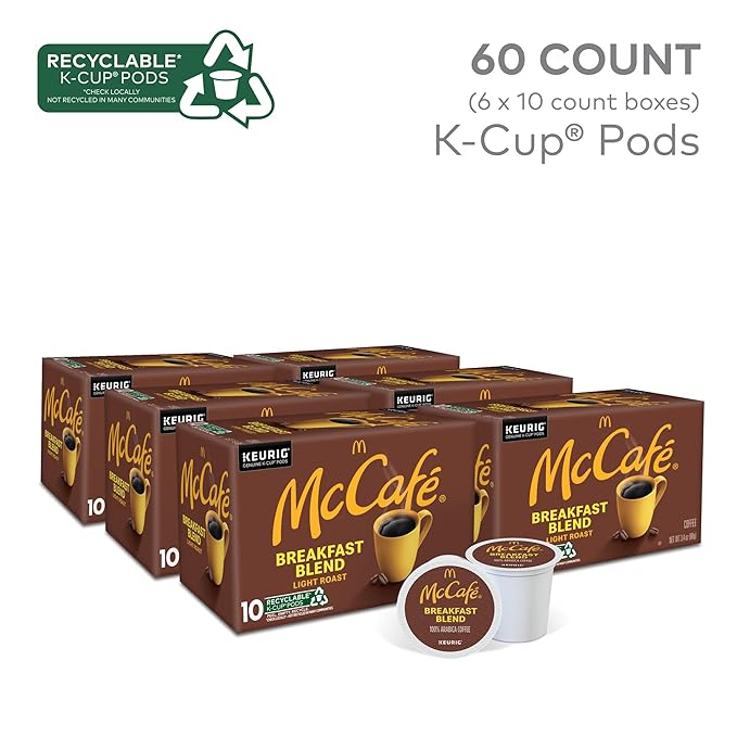 McCafe Breakfast Blend Single Serve Coffee Keurig K-Cup Pods Light Roast 60 Count (6 Packs of 10)