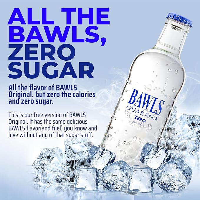 BAWLS Guarana Zero BAWLS Guarana Drink Guarana Soda Guarana Fueled Soda for Energy High Energy Caffeinated Drink 10oz 12 Pack Glass Bottles