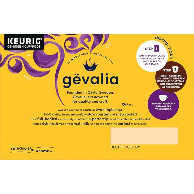Gevalia 2-Step K-Cup &amp Froth Packets 6 Count 5.6oz Box (Pack of 3) (Mocha Latte).