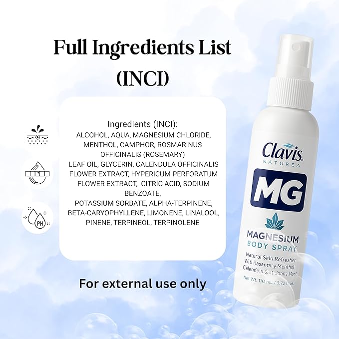 NEW CLAVIS Magnesium Reset Feet &amp Body Spray | Euro Made Topical Magnesium &amp Silk Protein for Muscle Comfort &amp Night Relaxation | Fast-Drying Non-Sticky | 3.7 fl oz