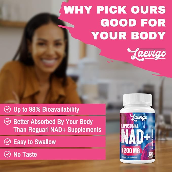 Liposomal NAD+ Supplement 1200mg High Absorption Cellular Energy &amp Mitochondrial Support NAD Plus for Longevity &amp Vitality Anti-Aging Formula 60 Softgels