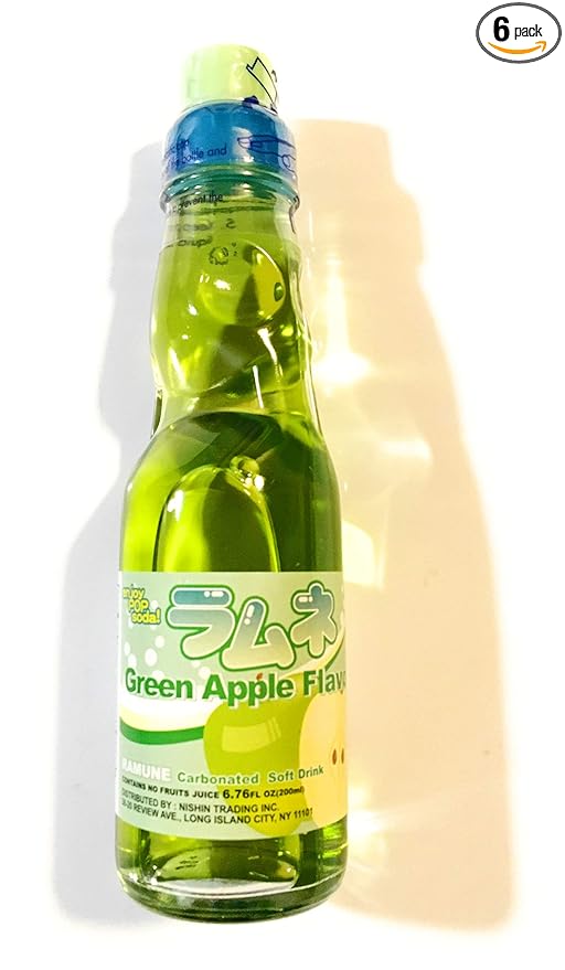 Green Apple Flavor Ramune Carbonated Soft Drink 6.76 Fl Oz(6 Pack)