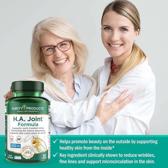 Purity Products HA Joint Formula Hyaluronic Acid + Key CoFactors - Joints + Skin Multi Collagen (Type I II &amp III) - 5-Loxin - Olive Fruit Extract - Joint Flexibility + Mobility - 90 Caps