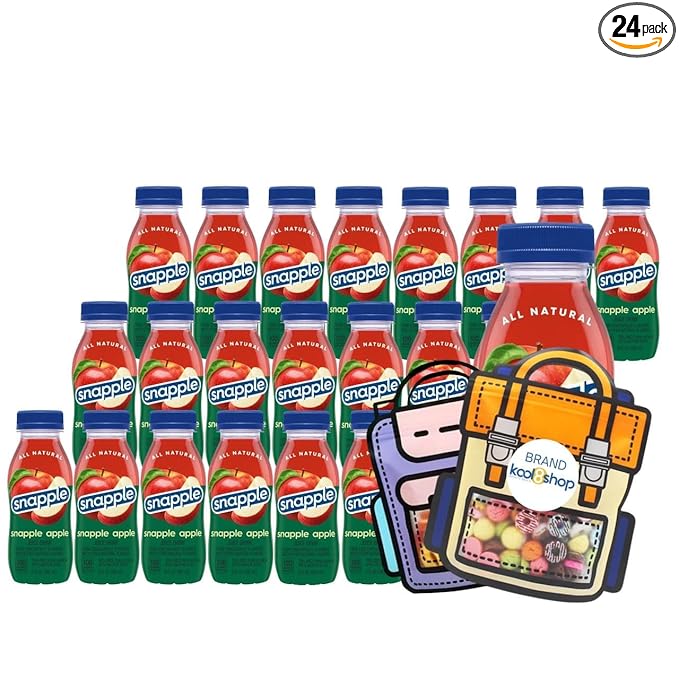 Snapple Apple All Natural Juice Drink 8 fl oz Mini Plastic Bottle 24 Pack + 2 Reusable Snack Bags by KOOL8SHOP Infinite Deals