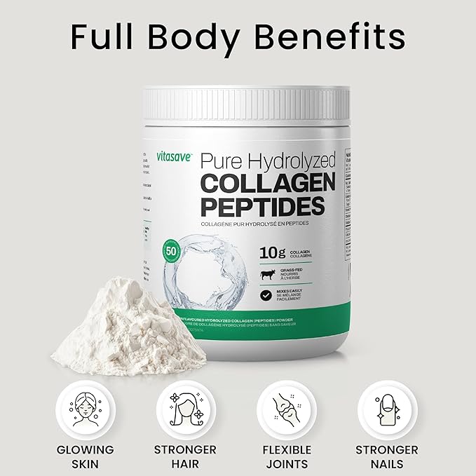 Vitasave Collagen Peptides Powder – 10g Hydrolyzed Collagen per Serving – Unflavored Grass-Fed Keto Friendly – Skin Hair Nails &amp Joint Support – 500g