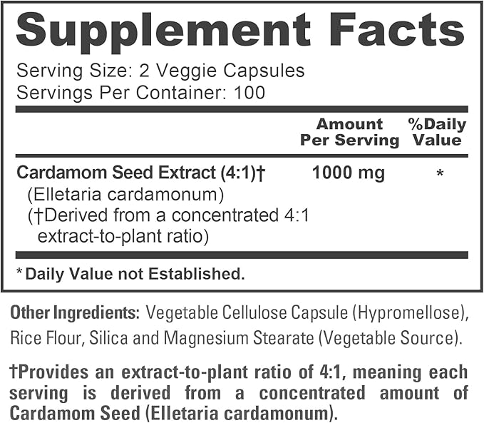 NusaPure Cardamom Capsules 1000 mg 200 Veg Capsules (Non-GMO Vegan)