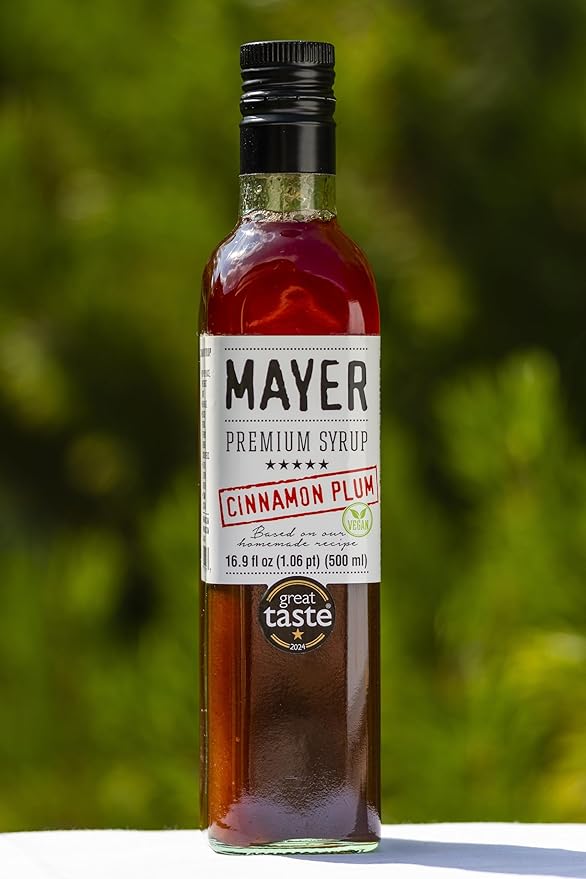 Mayer Premium Cinnamon Plum Syrup – Award-Winning All-Natural Vegan Gluten-Free Made with 100% Real Fruits (16.9oz) Perfect Coffee Syrup &amp Cocktail Syrup No Artificial Additives (1 Pack)