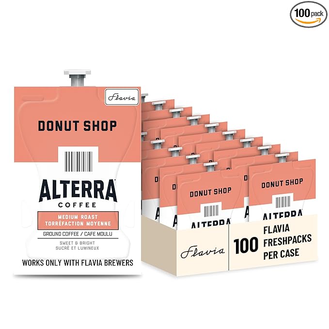 Flavia Alterra Donut Shop Coffee Freshpacks works only with Flavia Brewers Medium Roast (Case of 100)