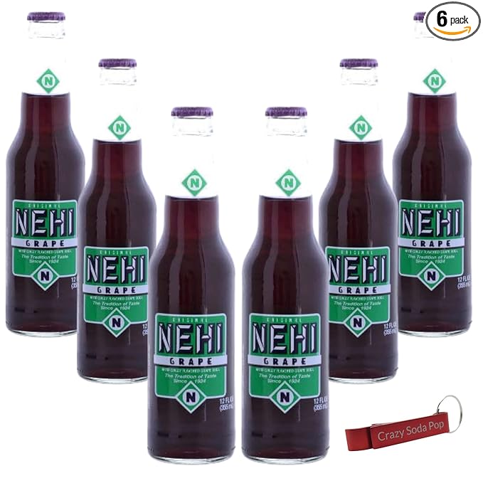 Nehi Grape Soda | Real Cane Sugar | Caffeine Free | Throwback Retro Bottle | 12 oz Glass Bottles with Crazy Soda Pop Bottle Opener (6 Pack)
