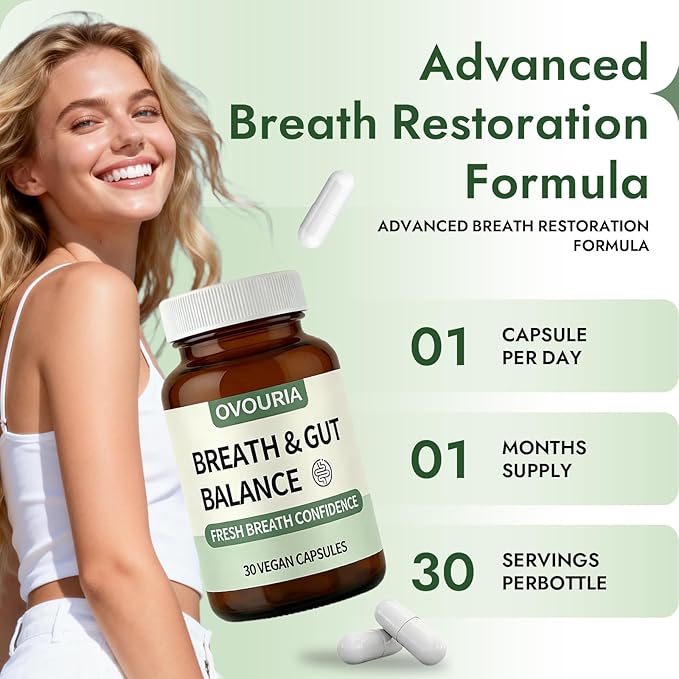 Ovouria Breath and Gut Balance – Gut Health Probiotic with Magnesium Citrate Zinc Gluconate Probiotic Blend Fresh Breath Chronic Halitosis &amp Gut Health – 30 Capsules(1pc)