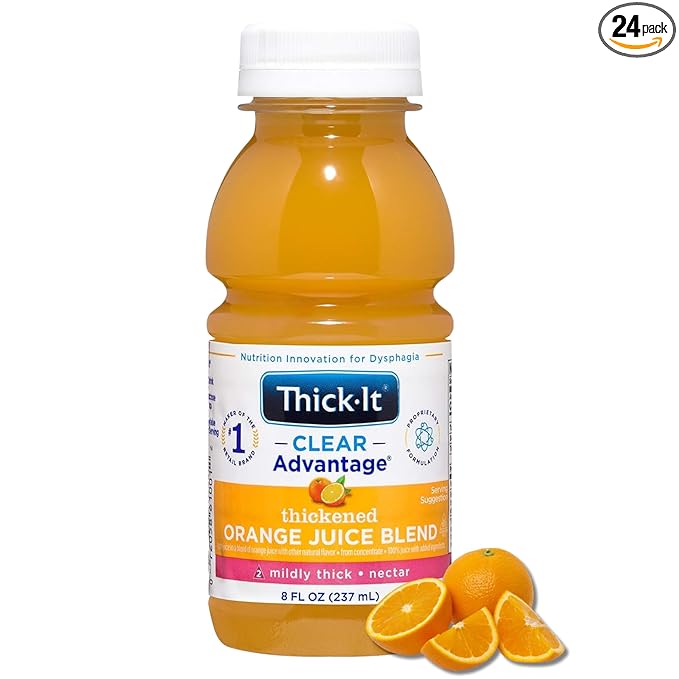 Thick-It Clear Advantage Mildy Thick Orange Juice Nectar Consistency Ready-to-Drink Digestible Swallowing Aid Hydration on the Go Convenient &amp Ready-to-Use 8 oz Bottle (24 Pack)
