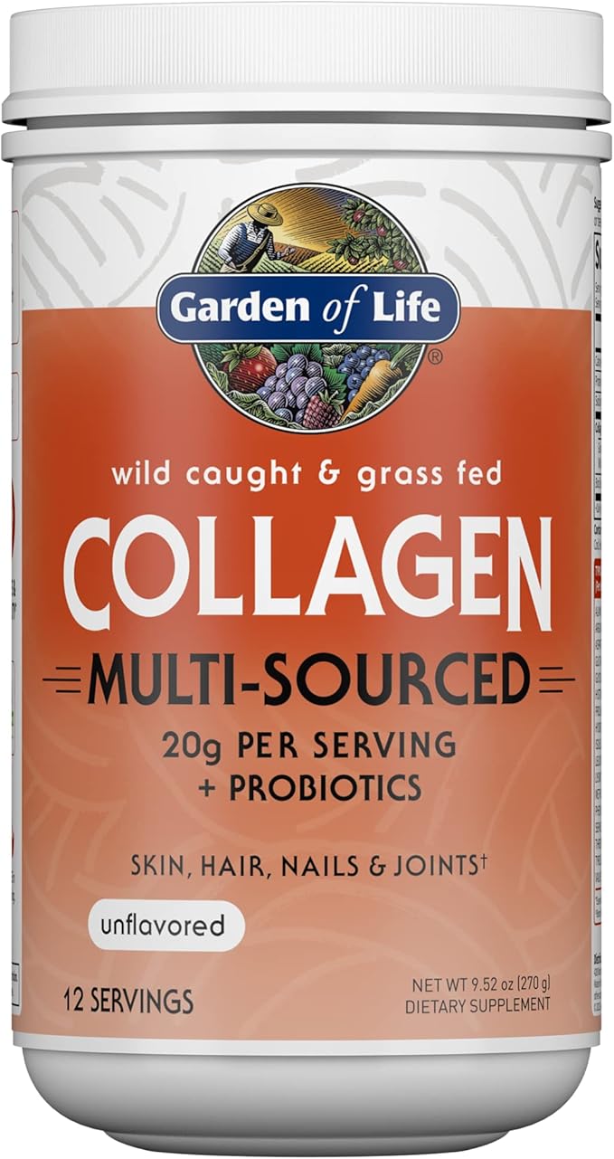 Garden of Life Marine &amp Grass-Fed Collagen Peptides Powder Supplement (Type I III) with Probiotics &amp BCAAs for Mobility Joint Health Hair Skin &amp Nails - Unflavored 20g per Serving 12