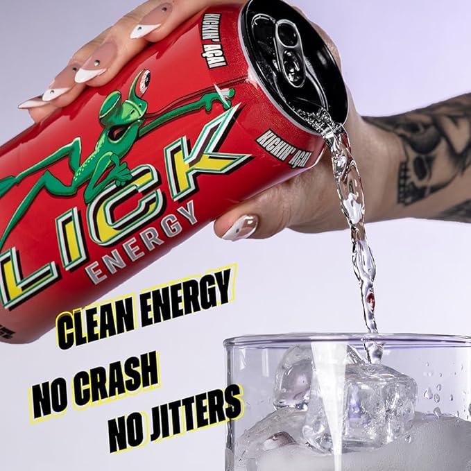 LICK Energy Drink - Zero Sugar No Crash Green Tea Caffeine (180mg) with Antioxidants and Vitamins A B6 B12 and C 16oz (12pk) - Kickin Acai