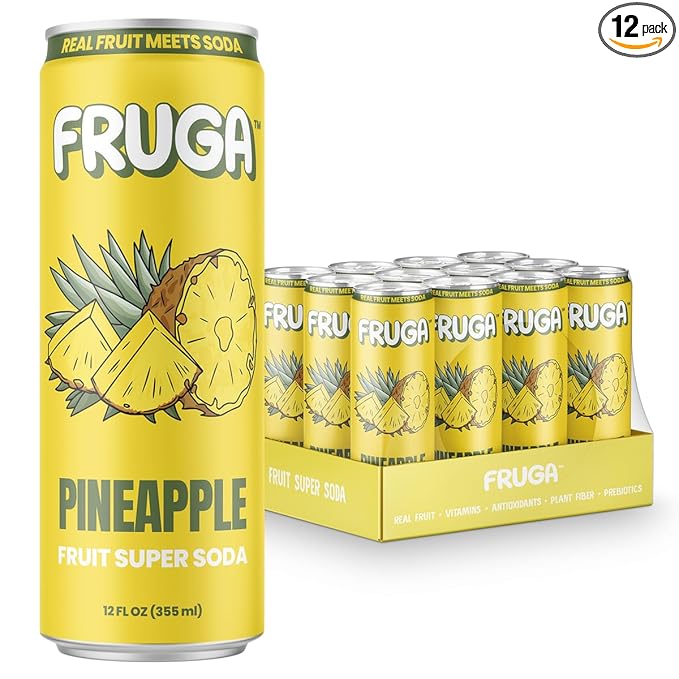 FRUGA Pineapple Sparkling Fruit Super Soda Prebiotic Soda Low Calorie Healthy Soda Benefits and Vitamin Boost 12 Fl Oz (Pack of 12)