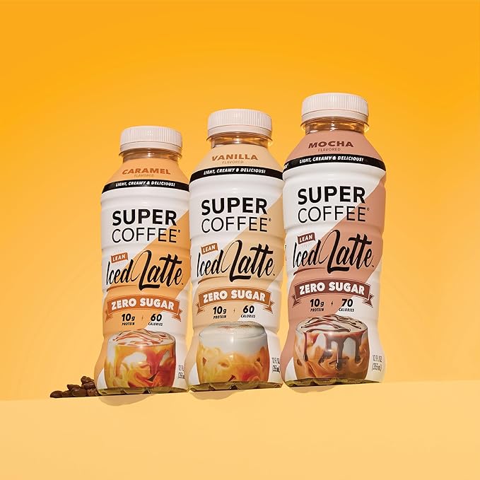 SUPER COFFEE Keto Protein Coffee (0g Added Sugar 10g Protein 70 Calories) [Caramel] 12 Fl Oz 12 Pack | Iced Smart Coffee - SoyFree GlutenFree