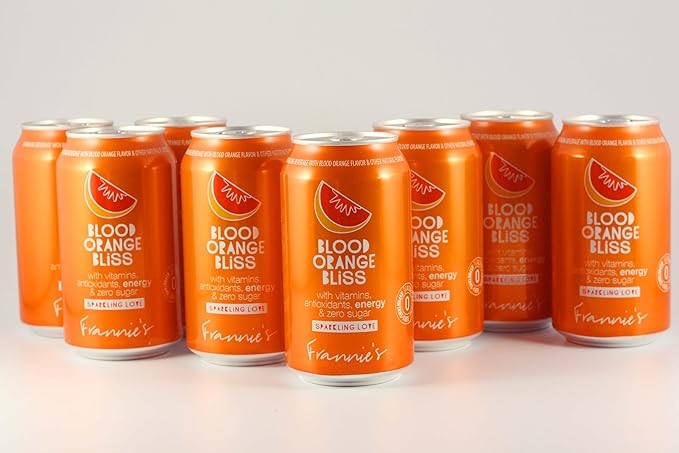 KauffmanTreats Frannie Sparkling Beverage- Zero Calories &amp Sugar Aspertame Free: 8-Ct 12 Oz. Cans (Blood Orange Bliss)