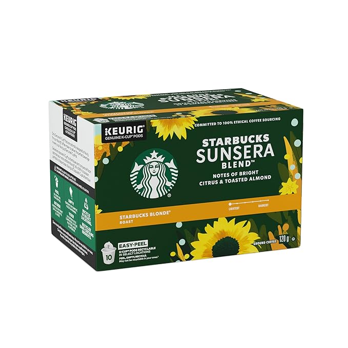 STARBUCKS SUNSERA BLEND Blonde Roast Keurig Coffee Pods K-Cups Smooth Blend Arabica Coffee Light Roast Citrus &amp Toasted Almond Notes 120 g