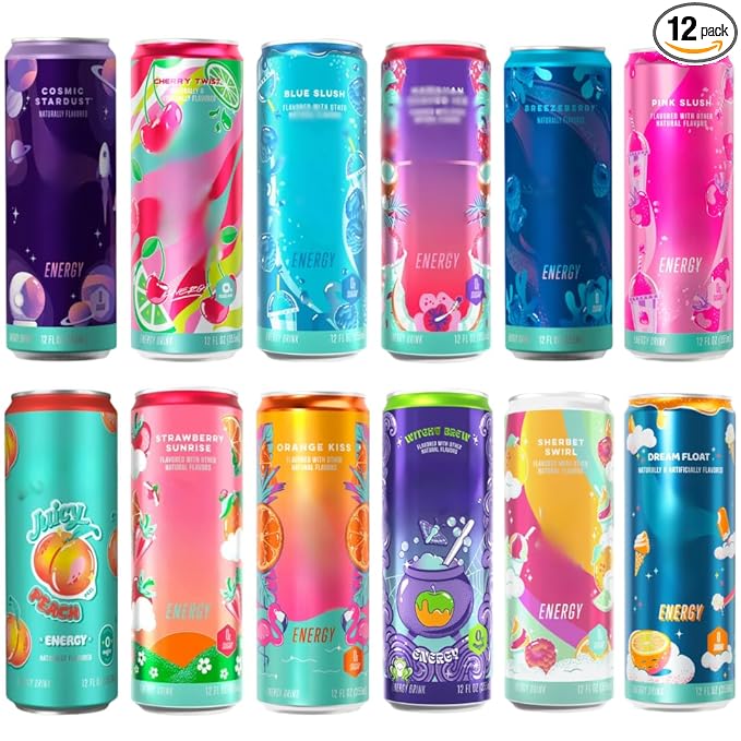 Energy Drink Assorted Variety 12 Pack Sugar Free Low Calorie Energy Drinks Pre Workout Performance Zero Sugar 12 Fl Oz Cans
