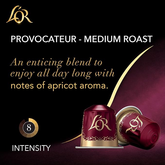 L'OR Coffee Pods 50 Count Provocateur Medium Roast Blend Single-Serve Aluminum Coffee Capsules Compatible with the L'OR BARISTA System &amp *Nespresso Original Machines 50 Count (Pack of 5)