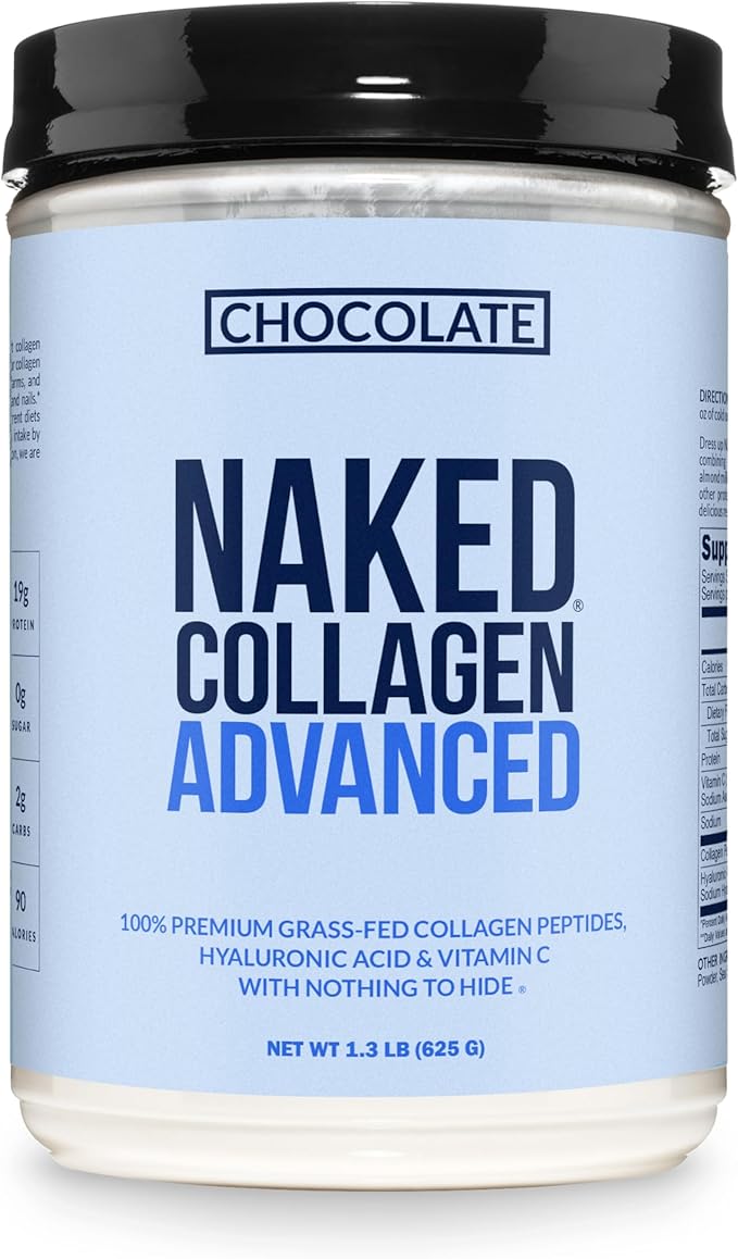 NAKED Chocolate Collagen Advanced - Peptides Protein Powder Hyaluronic Acid Vitamin C Pasture-Raised Grass-Fed Hydrolyzed Collagen Supplement Paleo Friendly Non-GMO Keto Gluten Free 1.3LB