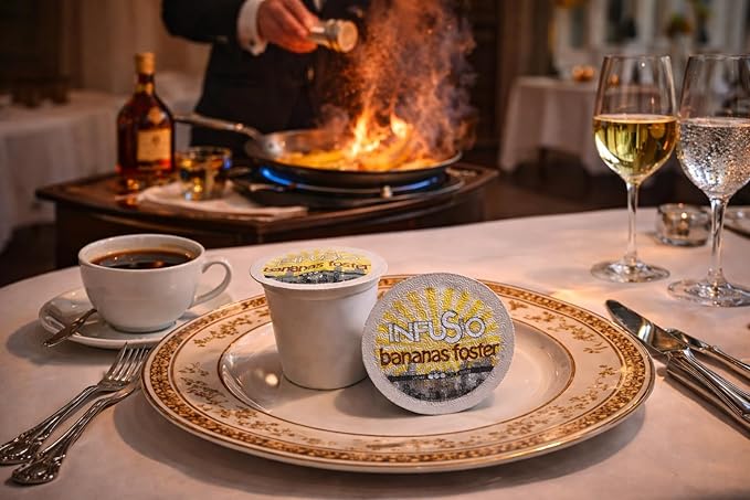 InfuSio Coffee Pods 96 Count - Bananas Foster Coffee Medium Roast Flavored Single Serve Pods for Keurig K Cups Brewers - InfuSio Premium Roasted Keurig 2.0 Compatible