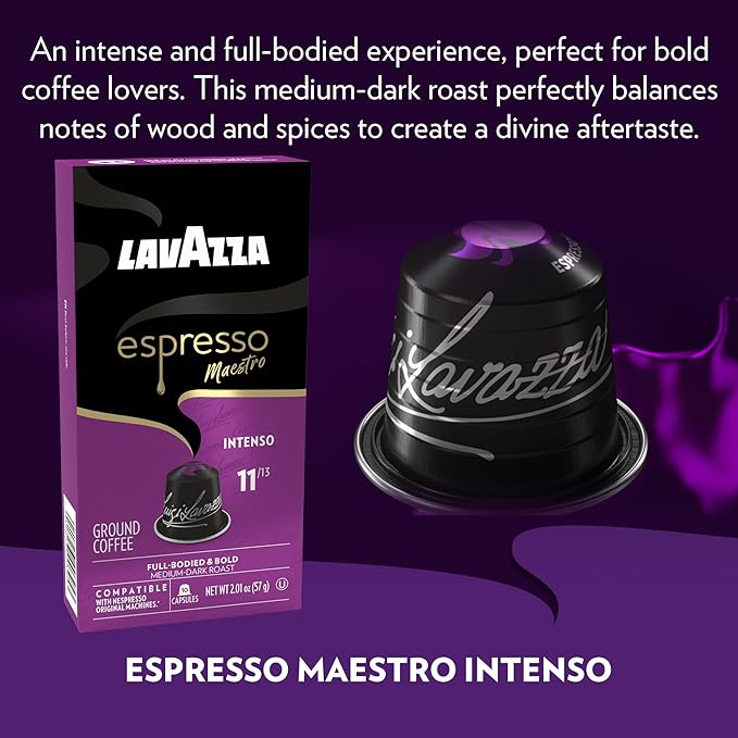 Lavazza Espresso Maestro Intenso Aluminum Capsules Compatible with Nespresso* Original Machines Medium-Dark Espresso Roast Arabica and Robusta (60 Capsules)