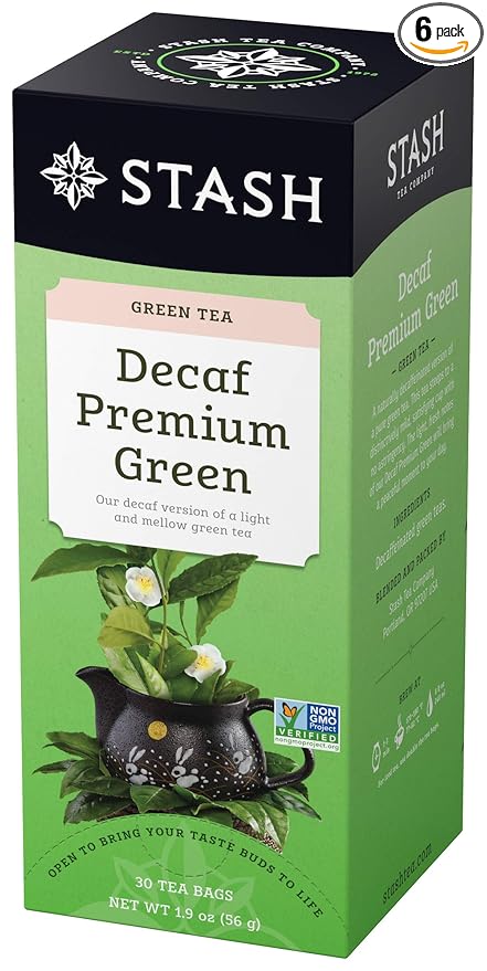 Stash Tea Decaf Premium Green Tea - Decaf Non-GMO Project Verified Premium Tea with No Artificial Ingredients 30 Count (Pack of 6) - 180 Bags Total