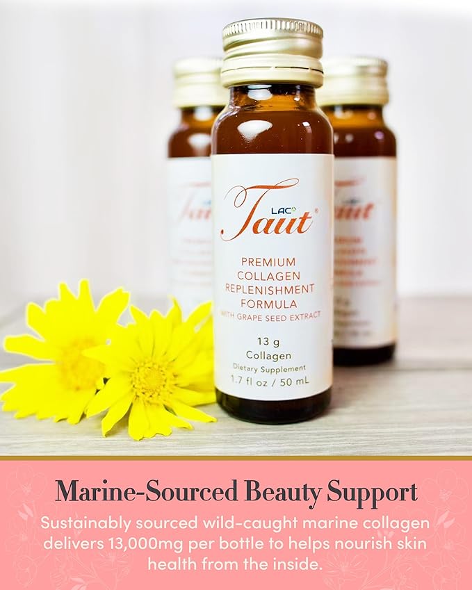 TAUT Marine Collagen Drink &amp Face Mask – 13000mg Hydrolyzed Collagen Protein with Hyaluronic Acid for Youthful Radiant Skin – Includes 15 Bottles and 5 Masks (30-Day Supply)