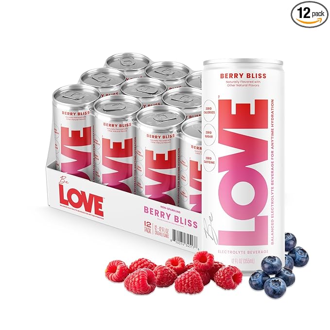 Be LOVE Lightly Flavored Electrolyte Beverage with Magnesium Potassium &amp Sodium - Purified Still Beverage for Daily Hydration Exercise Work &amp Wellness- Zero Sugar Gluten Free (Berry Bliss