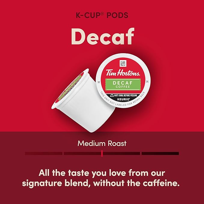 Tim Hortons Decaf Medium Roast Coffee Single-Serve K-Cup Pods Compatible with Keurig Brewers 100ct K-Cups