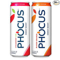 Phocus Energy Boost Blood Orange &amp Strawberry Kiwi Bundle | 11.5 Fl oz (Pack of 24) | No Sugar | 75mg Caffeine + L-Theanine | 0 Calories