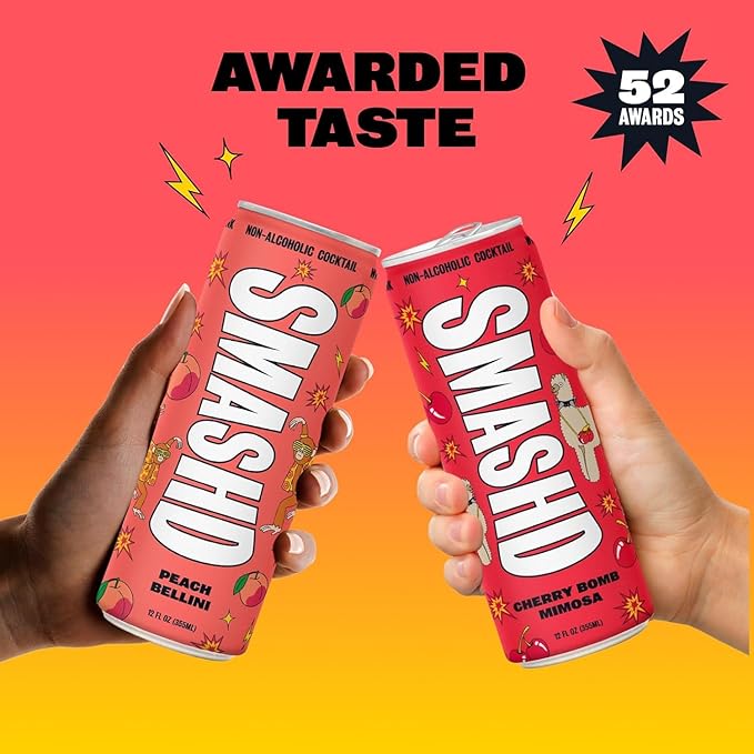 SMASHD Party All Day Non-Alcoholic Cocktail Variety Pack 8 x 12 fl oz Cans | Ready-to-Drink Mocktails | Low Calorie Low Sugar Low Carb | 45 Calories per Can | Gluten Free with Electrolytes