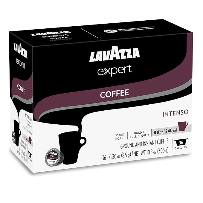 Lavazza Expert Intenso Coffee Capsules Dark Roast Arabica and Robusta Blend Compatible with Lavazza Classy Plus Machine (72 Capsules)
