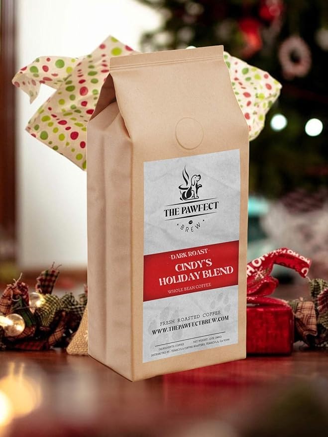 Dog Lovers Coffee – Cindy’s Holiday Blend Dark Roast Drip Coffee by The Pawfect Brew – Specialty Grade Freshly Roasted to Order 12oz Bag – 25% Donated to Animal Rescue