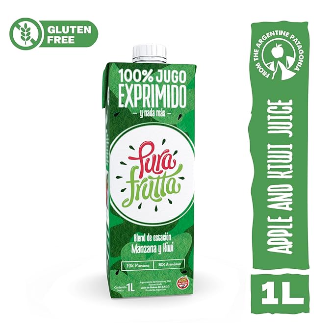 Pura Frutta - Apple Juice with Kiwi - 33.8 fl oz (1L) 8 Pack Box - 100% Natural &amp Cold-Pressed Not From Concentrate (NFC) No Sugar Added - Patagonia Apple - Seasonal Blend with 70% Apple &amp