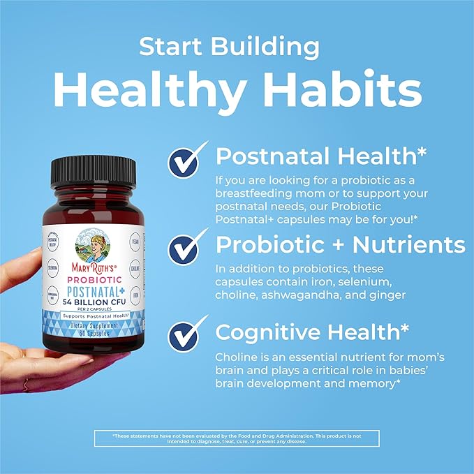 MaryRuth Organics Postnatal Probiotics for Breastfeeding Women | Nursing Probiotic Capsules with Vitamins | Minerals &amp Antioxidants | 54 Billion CFU | Non-GMO | Vegan | 30 Servings